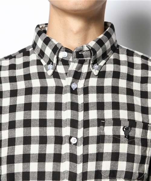 coen（コーエン）の「ヘビーダブルガーゼギンガムチェックシャツ（シャツ/ブラウス・メンズ・ブラック/ネイビー・MEDIUM/X-LARGE/X-SMALL/LARGE/SMALL）」の6枚目の写真
