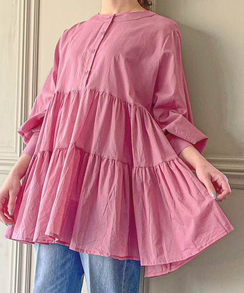 JUNOAH（ジュノア）の「ボリュームスリーブティアードブラウス（シャツ/ブラウス・レディース・ホワイト/ブラック/グリーン/グレイッシュベージュ/チャコール/ピンク/ブルー/グレー/ネイビー/ミント・FREE）」の10枚目の写真