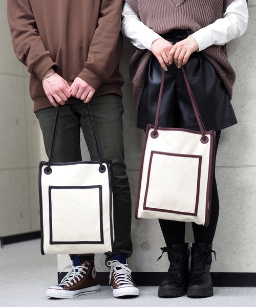 POUTOJOURU（ポートジュール）の「【ポートジュール】 キャンバトートバッグ　PUレザーパイピング（トートバッグ・レディース・アイボリー/ブラック/ブラウン・FREE）」の16枚目の写真