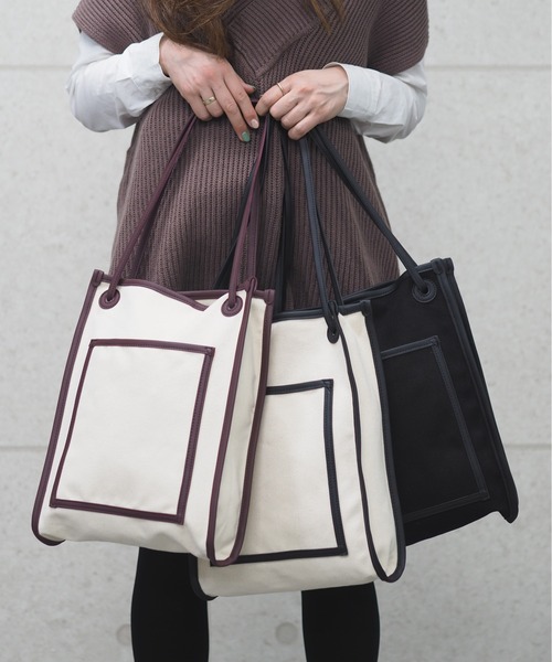 POUTOJOURU（ポートジュール）の「【ポートジュール】 キャンバトートバッグ　PUレザーパイピング（トートバッグ・レディース・アイボリー/ブラック/ブラウン・FREE）」の18枚目の写真
