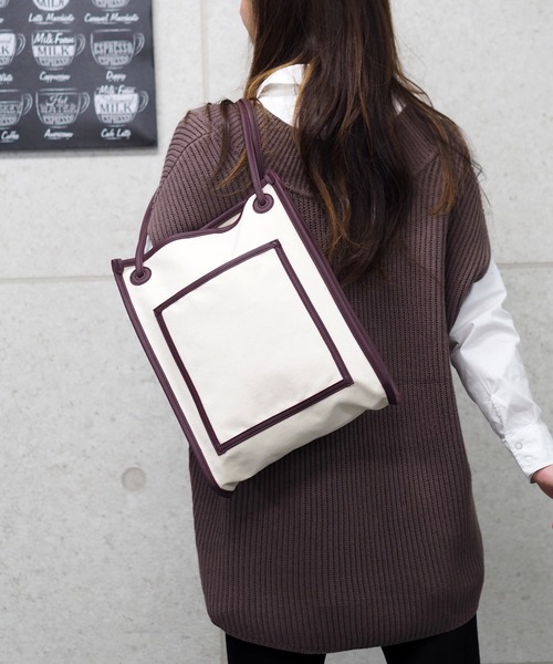 POUTOJOURU（ポートジュール）の「【ポートジュール】 キャンバトートバッグ　PUレザーパイピング（トートバッグ・レディース・アイボリー/ブラック/ブラウン・FREE）」の15枚目の写真