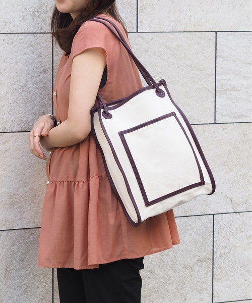 POUTOJOURU（ポートジュール）の「【ポートジュール】 キャンバトートバッグ　PUレザーパイピング（トートバッグ・レディース・アイボリー/ブラック/ブラウン・FREE）」の22枚目の写真