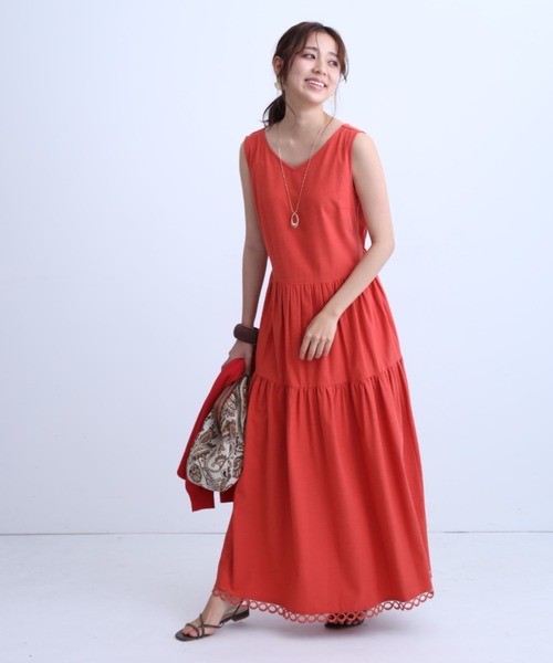 ジャスグリッティー/配色リネンライクワンピース♡新品 JUSGLITTY（ジャスグリッティー）の「カラーリネンワンピース