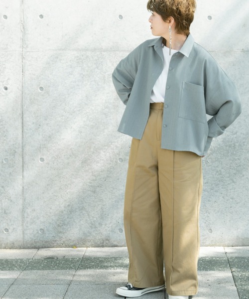 Ambre Neige（アンブルネージュ）の「クロップドオーバーシャツ／【WEB/EC限定商品】（シャツ/ブラウス・レディース・ベージュ/ブルー・FREE）」の8枚目の写真