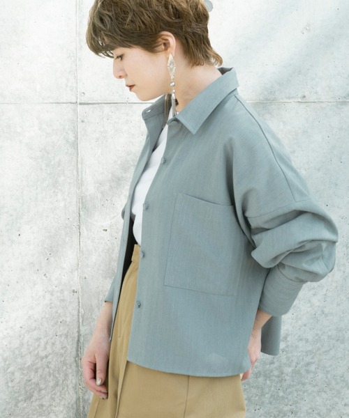 Ambre Neige（アンブルネージュ）の「クロップドオーバーシャツ／【WEB/EC限定商品】（シャツ/ブラウス・レディース・ベージュ/ブルー・FREE）」の6枚目の写真