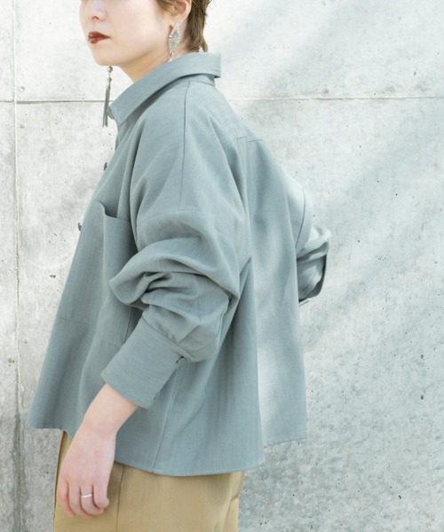 Ambre Neige（アンブルネージュ）の「クロップドオーバーシャツ／【WEB/EC限定商品】（シャツ/ブラウス・レディース・ベージュ/ブルー・FREE）」の11枚目の写真