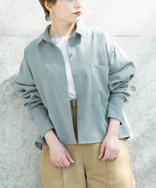 Ambre Neige（アンブルネージュ）の「クロップドオーバーシャツ／【WEB/EC限定商品】（シャツ/ブラウス・レディース・ベージュ/ブルー・FREE）」の12枚目の写真