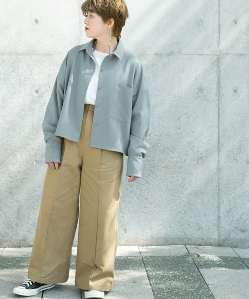 Ambre Neige（アンブルネージュ）の「クロップドオーバーシャツ／【WEB/EC限定商品】（シャツ/ブラウス・レディース・ベージュ/ブルー・FREE）」の21枚目の写真