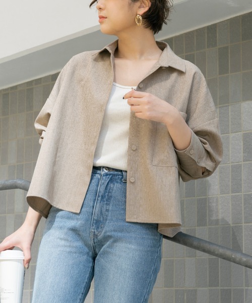 Ambre Neige（アンブルネージュ）の「クロップドオーバーシャツ／【WEB/EC限定商品】（シャツ/ブラウス・レディース・ベージュ/ブルー・FREE）」の7枚目の写真