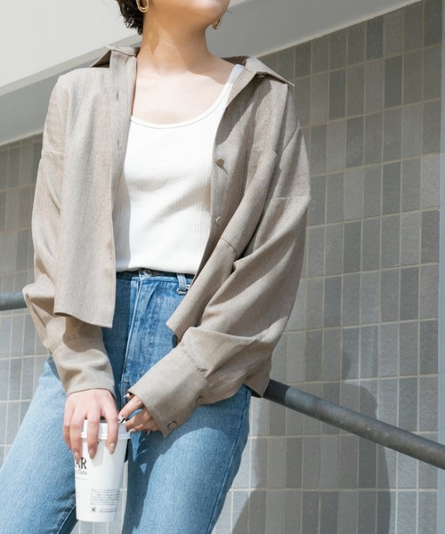 Ambre Neige（アンブルネージュ）の「クロップドオーバーシャツ／【WEB/EC限定商品】（シャツ/ブラウス・レディース・ベージュ/ブルー・FREE）」の5枚目の写真