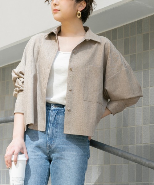 Ambre Neige（アンブルネージュ）の「クロップドオーバーシャツ／【WEB/EC限定商品】（シャツ/ブラウス・レディース・ベージュ/ブルー・FREE）」の3枚目の写真