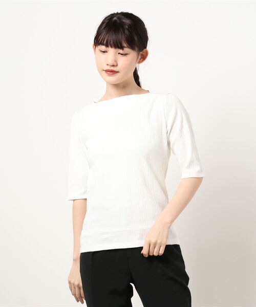 VIS（ビス）の「ランダムテレコ５分袖プルオーバー（Tシャツ/カットソー・レディース・ブラック/ベージュ/オフホワイト/サックスブルー・FREE）」の18枚目の写真