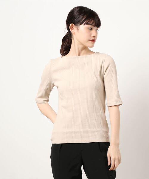 VIS（ビス）の「ランダムテレコ５分袖プルオーバー（Tシャツ/カットソー・レディース・ブラック/ベージュ/オフホワイト/サックスブルー・FREE）」の13枚目の写真