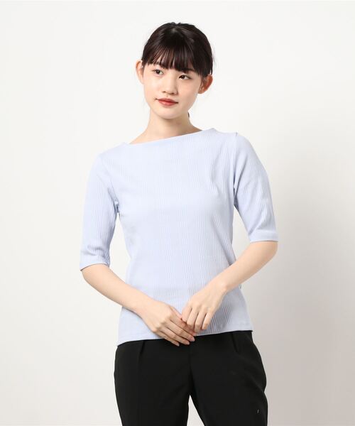 VIS（ビス）の「ランダムテレコ５分袖プルオーバー（Tシャツ/カットソー・レディース・ブラック/ベージュ/オフホワイト/サックスブルー・FREE）」の16枚目の写真