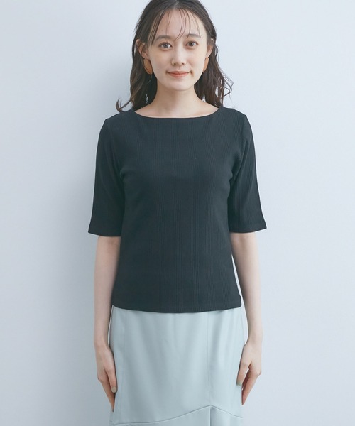 VIS（ビス）の「ランダムテレコ５分袖プルオーバー（Tシャツ/カットソー・レディース・ブラック/ベージュ/オフホワイト/サックスブルー・FREE）」の11枚目の写真