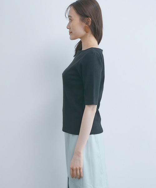 VIS（ビス）の「ランダムテレコ５分袖プルオーバー（Tシャツ/カットソー・レディース・ブラック/ベージュ/オフホワイト/サックスブルー・FREE）」の14枚目の写真