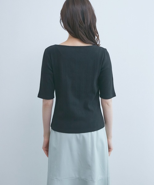 VIS（ビス）の「ランダムテレコ５分袖プルオーバー（Tシャツ/カットソー・レディース・ブラック/ベージュ/オフホワイト/サックスブルー・FREE）」の7枚目の写真