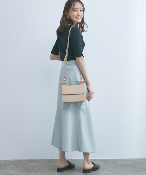 VIS（ビス）の「ランダムテレコ５分袖プルオーバー（Tシャツ/カットソー・レディース・ブラック/ベージュ/オフホワイト/サックスブルー・FREE）」の9枚目の写真