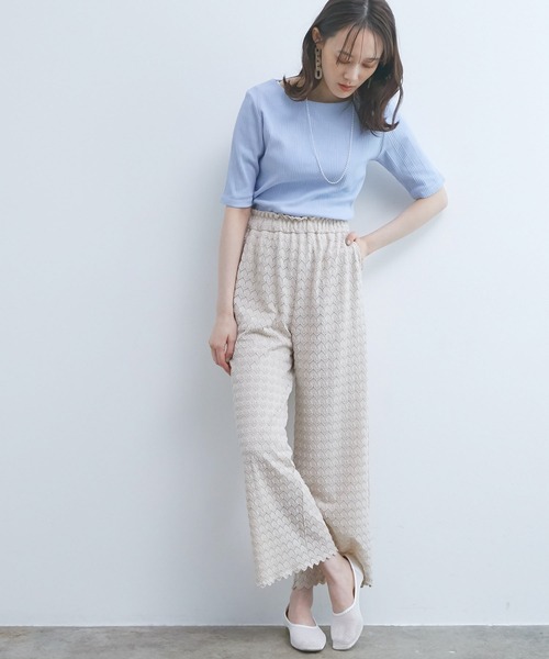 VIS（ビス）の「ランダムテレコ５分袖プルオーバー（Tシャツ/カットソー・レディース・ブラック/ベージュ/オフホワイト/サックスブルー・FREE）」の15枚目の写真