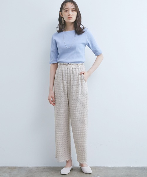 VIS（ビス）の「ランダムテレコ５分袖プルオーバー（Tシャツ/カットソー・レディース・ブラック/ベージュ/オフホワイト/サックスブルー・FREE）」の8枚目の写真