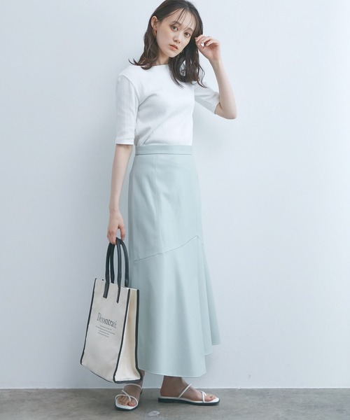 VIS（ビス）の「ランダムテレコ５分袖プルオーバー（Tシャツ/カットソー・レディース・ブラック/ベージュ/オフホワイト/サックスブルー・FREE）」の6枚目の写真