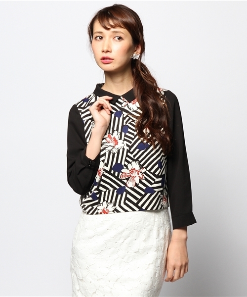ROSE BUD（ローズバッド）の「LBL-14220 CROPPED P/O BLOUSE（シャツ/ブラウス・レディース・ホワイト/ダークグリーン・ONE SIZE）」の2枚目の写真