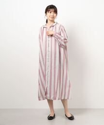 Samansa Mos2 | 綿麻ストライプちび衿シャツワンピース(シャツワンピース)