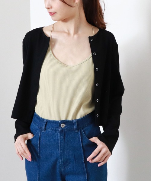 archives（アルシーヴ）の「リブショートカーディガン（カーディガン/ボレロ・レディース・ブラック/ブルー/オフホワイト/オレンジ/ピンク/イエロー/ブラウン/グリーン・MEDIUM）」の3枚目の写真
