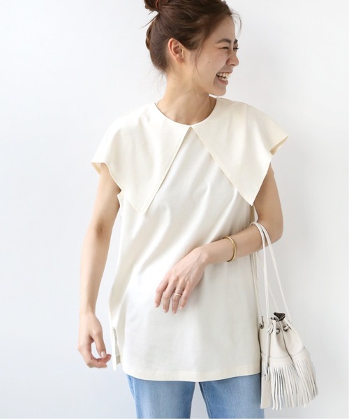 JOURNAL STANDARD relume(ジャーナルスタンダード レリューム)の「シルケット天竺ビックカラープルオーバー◆(Tシャツ/カットソー・レディース・ブラック/ホワイト・FREE)」の1枚目の写真