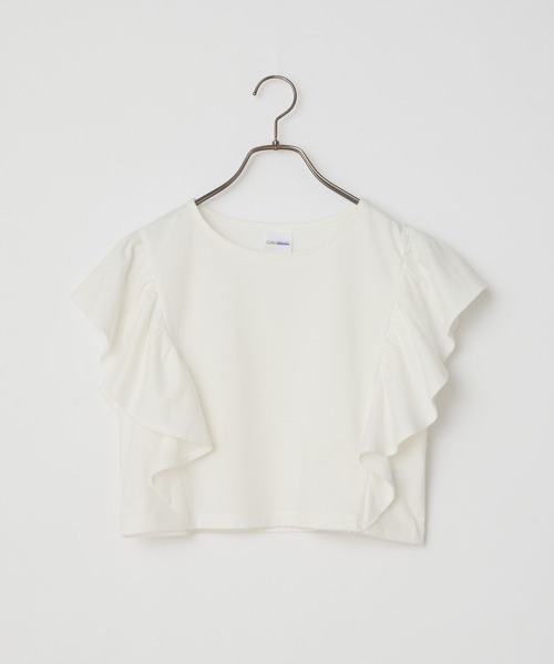 CIAOPANIC（チャオパニック）の「袖フリルデザインクロップドTシャツ（Tシャツ/カットソー・レディース・ホワイト/ブラック/ブルー/ライトグリーン・FREE）」の11枚目の写真
