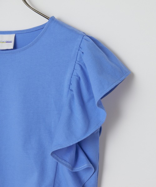 CIAOPANIC（チャオパニック）の「袖フリルデザインクロップドTシャツ（Tシャツ/カットソー・レディース・ホワイト/ブラック/ブルー/ライトグリーン・FREE）」の8枚目の写真