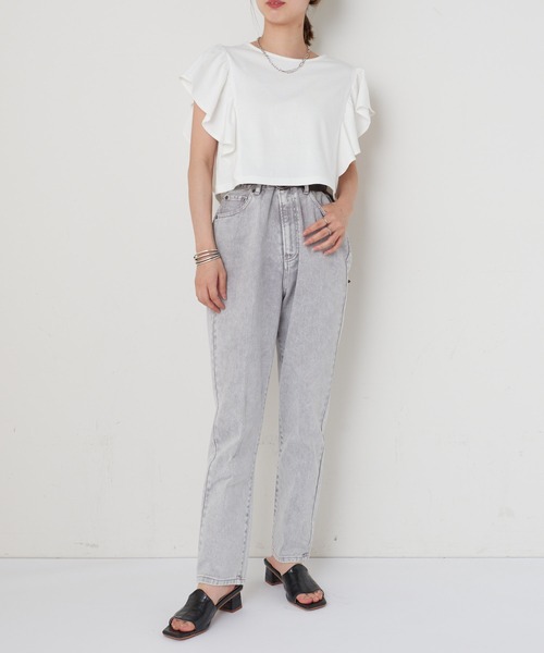 CIAOPANIC（チャオパニック）の「袖フリルデザインクロップドTシャツ（Tシャツ/カットソー・レディース・ホワイト/ブラック/ブルー/ライトグリーン・FREE）」の17枚目の写真