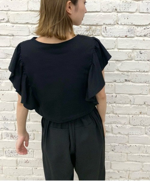CIAOPANIC（チャオパニック）の「袖フリルデザインクロップドTシャツ（Tシャツ/カットソー・レディース・ホワイト/ブラック/ブルー/ライトグリーン・FREE）」の19枚目の写真