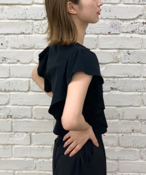 CIAOPANIC（チャオパニック）の「袖フリルデザインクロップドTシャツ（Tシャツ/カットソー・レディース・ホワイト/ブラック/ブルー/ライトグリーン・FREE）」の20枚目の写真