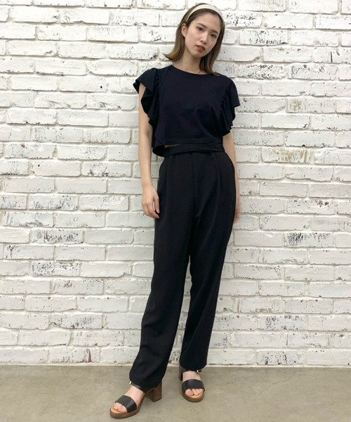 CIAOPANIC（チャオパニック）の「袖フリルデザインクロップドTシャツ（Tシャツ/カットソー・レディース・ホワイト/ブラック/ブルー/ライトグリーン・FREE）」の21枚目の写真