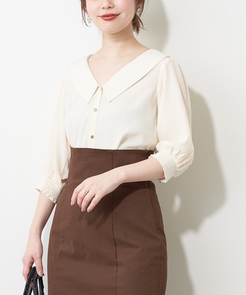 natural couture(ナチュラルクチュール)の「【WEB限定】深V衿付きおしゃれブラウス(シャツ/ブラウス・レディース・オフホワイト/ブラック/その他1/その他2・FREE)」の11枚目の写真