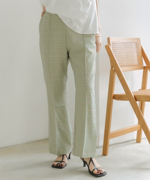 titivate（ティティベイト）の「ﾁｪｯｸ柄ｾﾐﾌﾚｱﾊﾟﾝﾂ（その他パンツ・レディース・ベージュ/グリーン・M）」の19枚目の写真