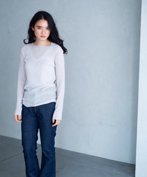 ONEME（ワンム）の「ONEME sheer L/S Tee（Tシャツ/カットソー・レディース・オフホワイト/ライトグレー・FREE）」の2枚目の写真