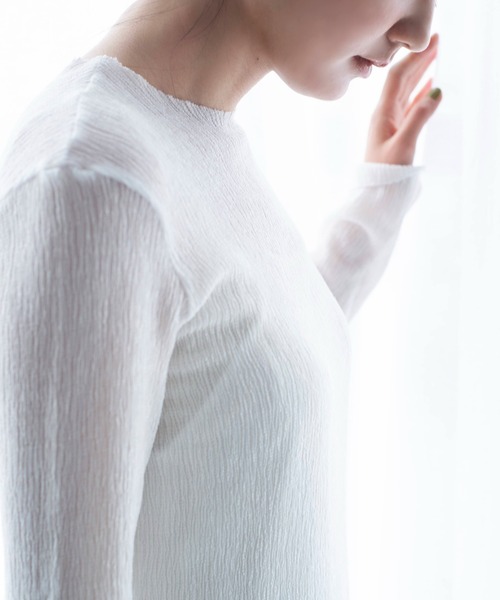 ONEME（ワンム）の「ONEME sheer L/S Tee（Tシャツ/カットソー・レディース・オフホワイト/ライトグレー・FREE）」の6枚目の写真