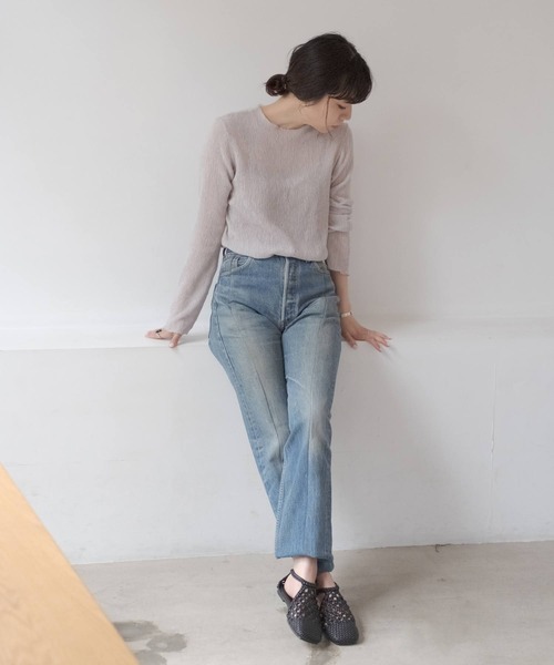 ONEME（ワンム）の「ONEME sheer L/S Tee（Tシャツ/カットソー・レディース・オフホワイト/ライトグレー・FREE）」の7枚目の写真