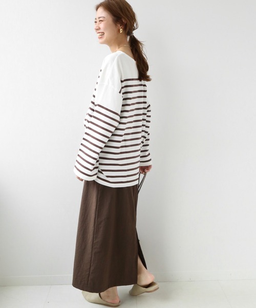 JOURNAL STANDARD relume(ジャーナルスタンダード レリューム)の「パネルボーダーボートネックTEE◆(Tシャツ/カットソー・レディース・ネイビー/ブラウン/オレンジ・FREE)」の7枚目の写真