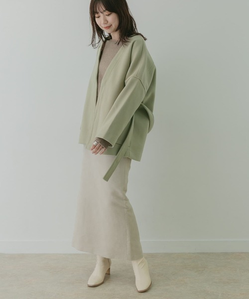 KBF+（ケービーエフプラス）の「KBF+　カシュクールミドルコート∴（ノーカラージャケット・レディース・ブラウン/アイボリー/グリーン系その他・ONE）」の8枚目の写真