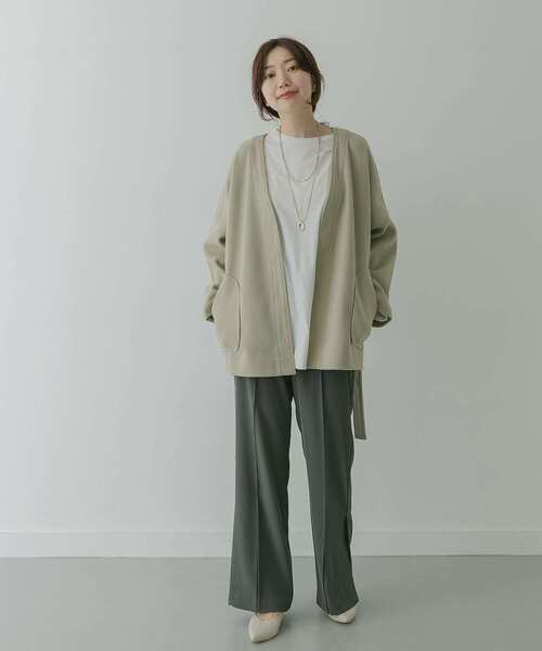 KBF+（ケービーエフプラス）の「KBF+　カシュクールミドルコート∴（ノーカラージャケット・レディース・ブラウン/アイボリー/グリーン系その他・ONE）」の5枚目の写真