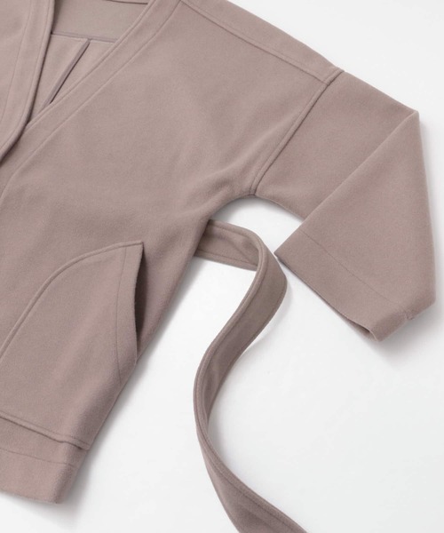 KBF+（ケービーエフプラス）の「KBF+　カシュクールミドルコート∴（ノーカラージャケット・レディース・ブラウン/アイボリー/グリーン系その他・ONE）」の18枚目の写真