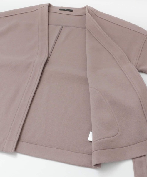 KBF+（ケービーエフプラス）の「KBF+　カシュクールミドルコート∴（ノーカラージャケット・レディース・ブラウン/アイボリー/グリーン系その他・ONE）」の6枚目の写真