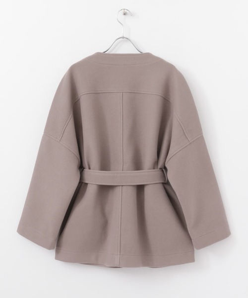 KBF+（ケービーエフプラス）の「KBF+　カシュクールミドルコート∴（ノーカラージャケット・レディース・ブラウン/アイボリー/グリーン系その他・ONE）」の15枚目の写真