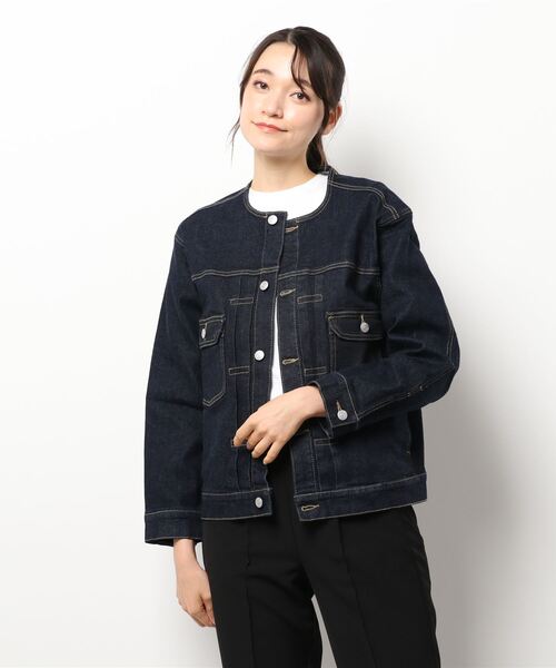 Te chichi（テチチ）の「ストレッチデニムノーカラージャケット（デニムジャケット・レディース・ネイビー・ﾌﾘ-）」の5枚目の写真