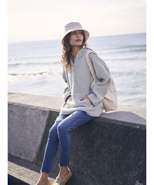 To the sea(トゥーザシー)の「シャギーニットソーパーカー(パーカー・レディース・ミント/ベージュ・FREE)」の12枚目の写真