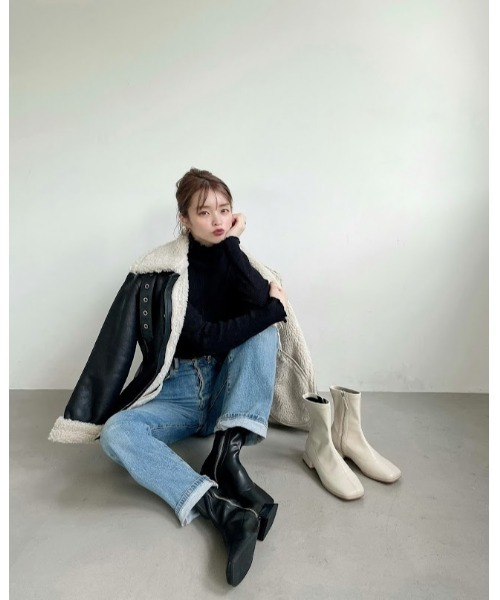 ORiental TRaffic（オリエンタルトラフィック）の「スクエアトゥローヒールストレッチブーツ/11394（ブーツ・レディース・ホワイト/ブラック・LL/S/M/L）」の5枚目の写真