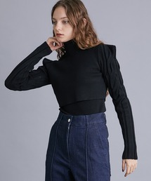 【UN3D.(アンスリード)】CABLE SLEEVE SHORT KT TOP / ケーブルスリーブショートニットトップ